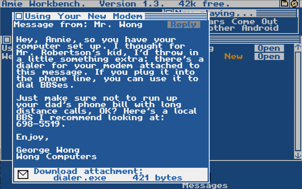 Screenshot of fake Amiga-style computer GUI circa 1988