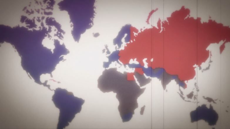 Cold War map of the world showing Japan, the Philippines, and South Korea as not being in the US camp