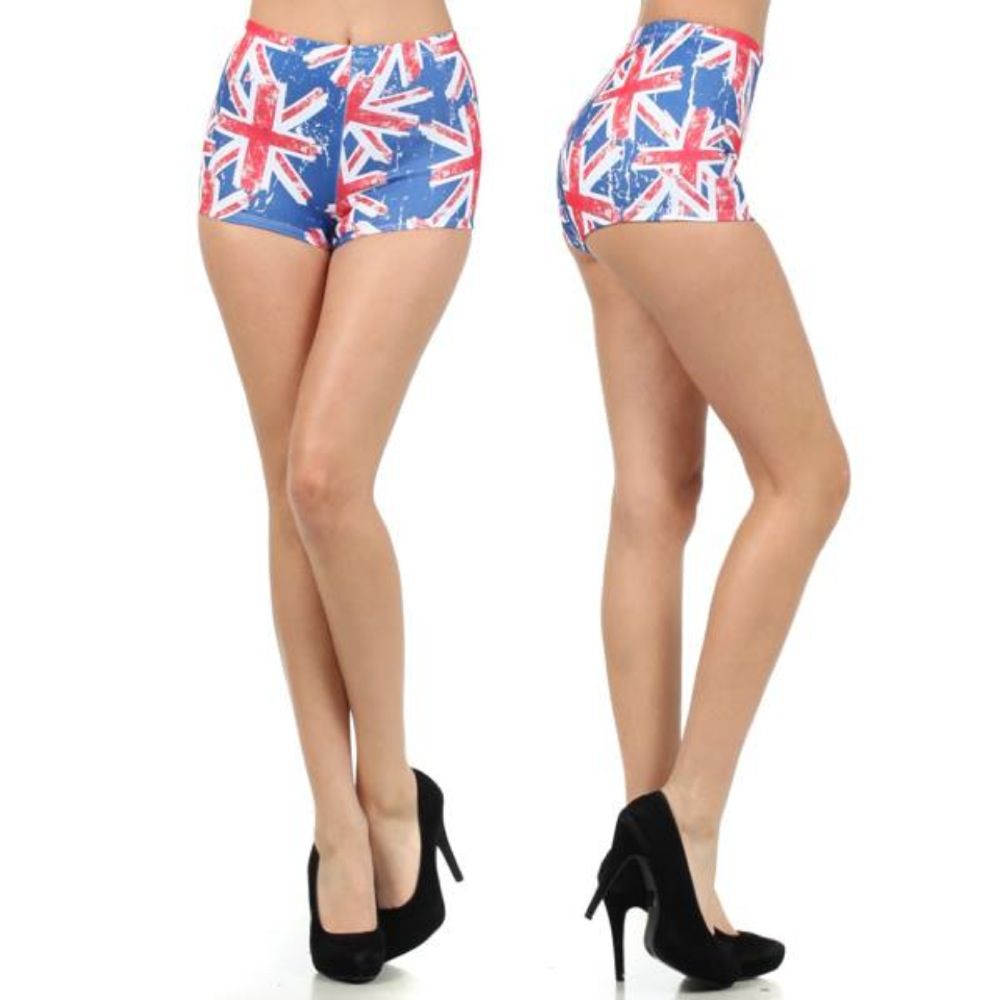 S M L SHORTS HIGH WAISTED RED WHITE BLUE BOOTY UNION JACK BRITISH ...