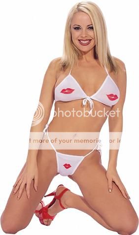 Sexy Lingerie Red White Hot Lips Tie on Cami Bra Top Matching Thong Panty