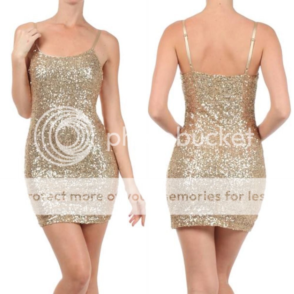 Dress s M L Gold Sequin Basic Mini Sparkling Cocktail Holiday Party Womens New