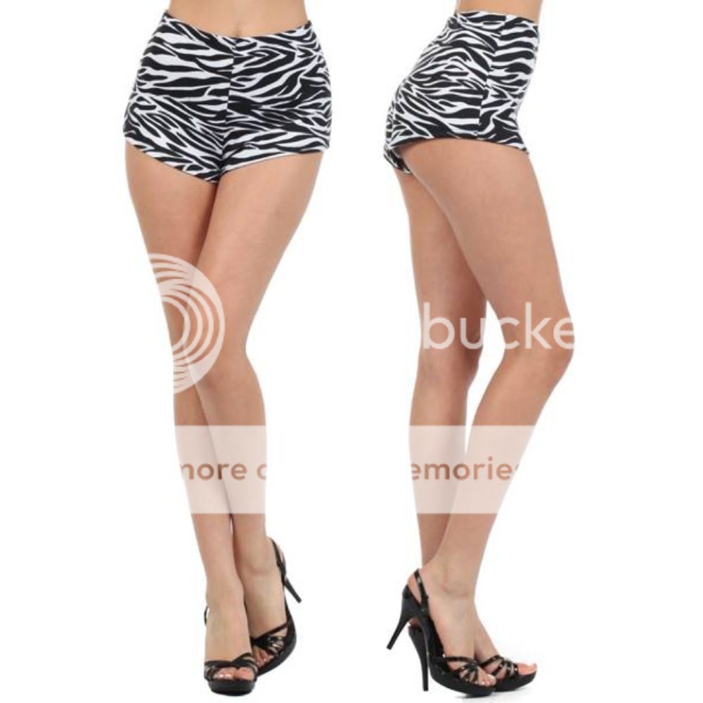 Shorts Mini s M L Zebra Animal Black White Print High Waist Stretch New Hot