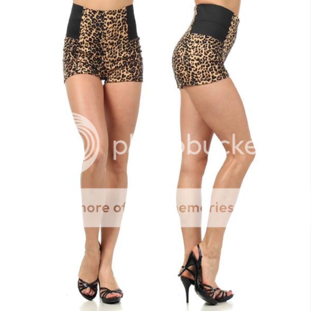 Shorts Mini s M L Leopard Animal Print High Waist Elastic Banded Stretch New