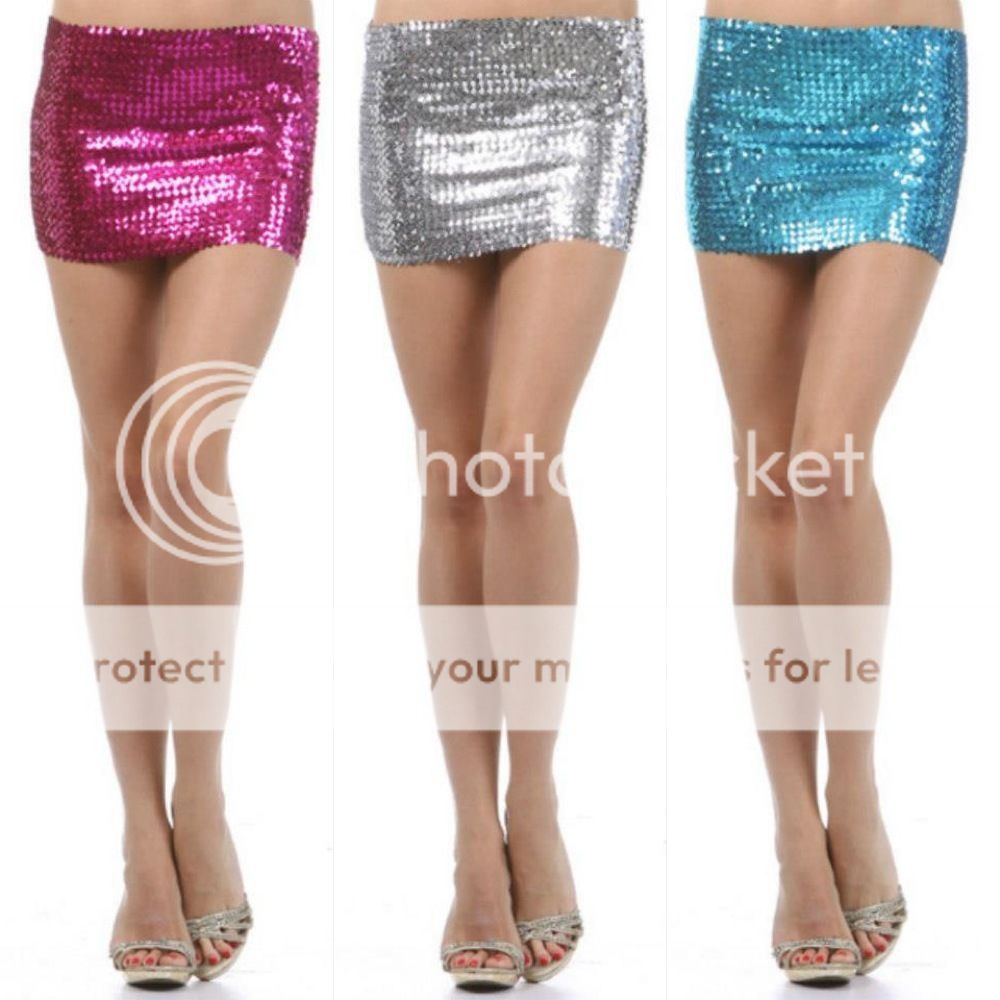 Skirt Sequin One Size Fits Most Sparkling Metallic Mini Party Club Stretch Sexy